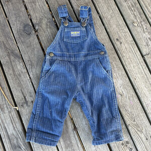 Vintage OshKosh B’gosh Baby Overalls 12 Mo Made in USA Blue Denim Pinstripe